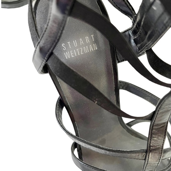 STUART WEITZMAN Women's Sz 10 Black Leather Gladiator Strappy High Heel Sandals - Picture 6 of 12